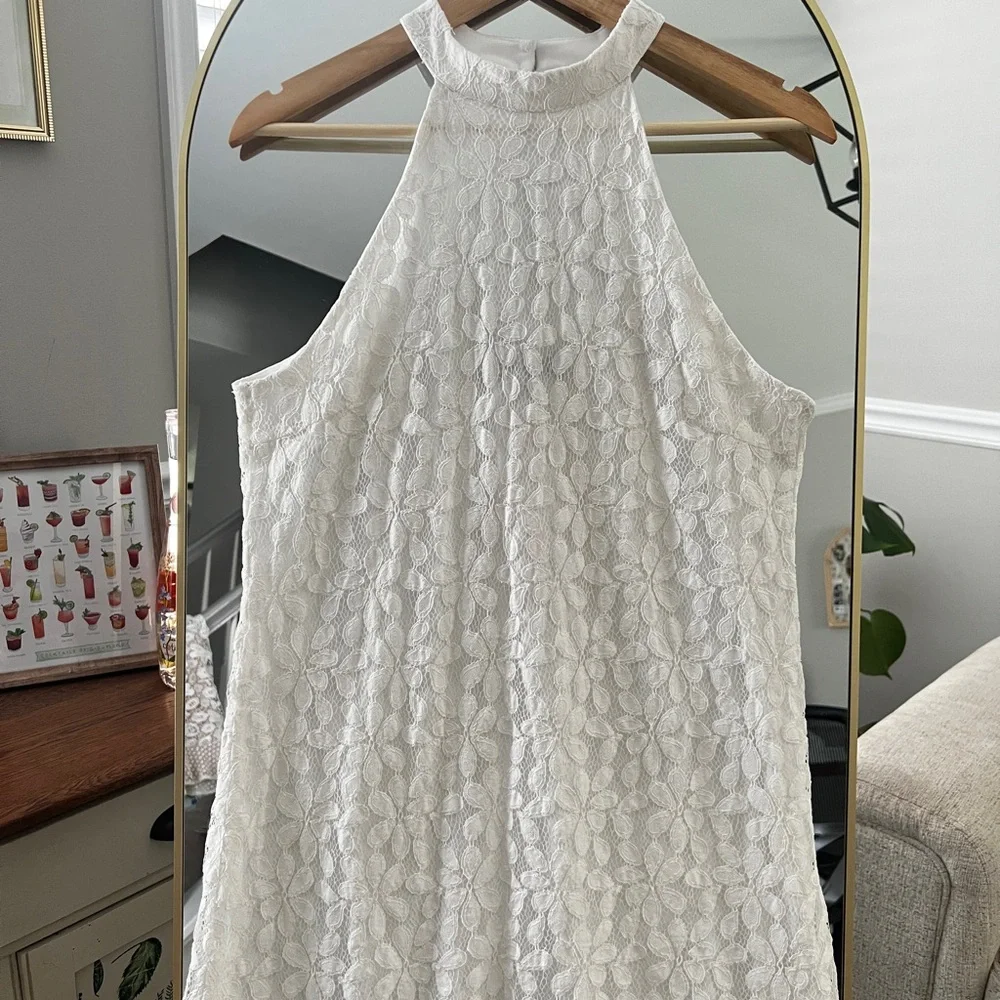Lulu's White Lace Halter Shift Dress - Picture 4 of 7